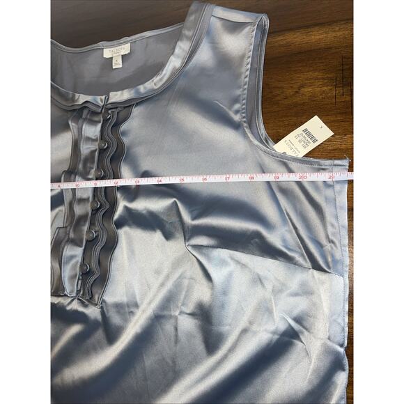 NWT Talbots Women Silver Gray Satin Button Up Frilly Sleeveless Top Sz X Whimsy - Picture 5 of 7